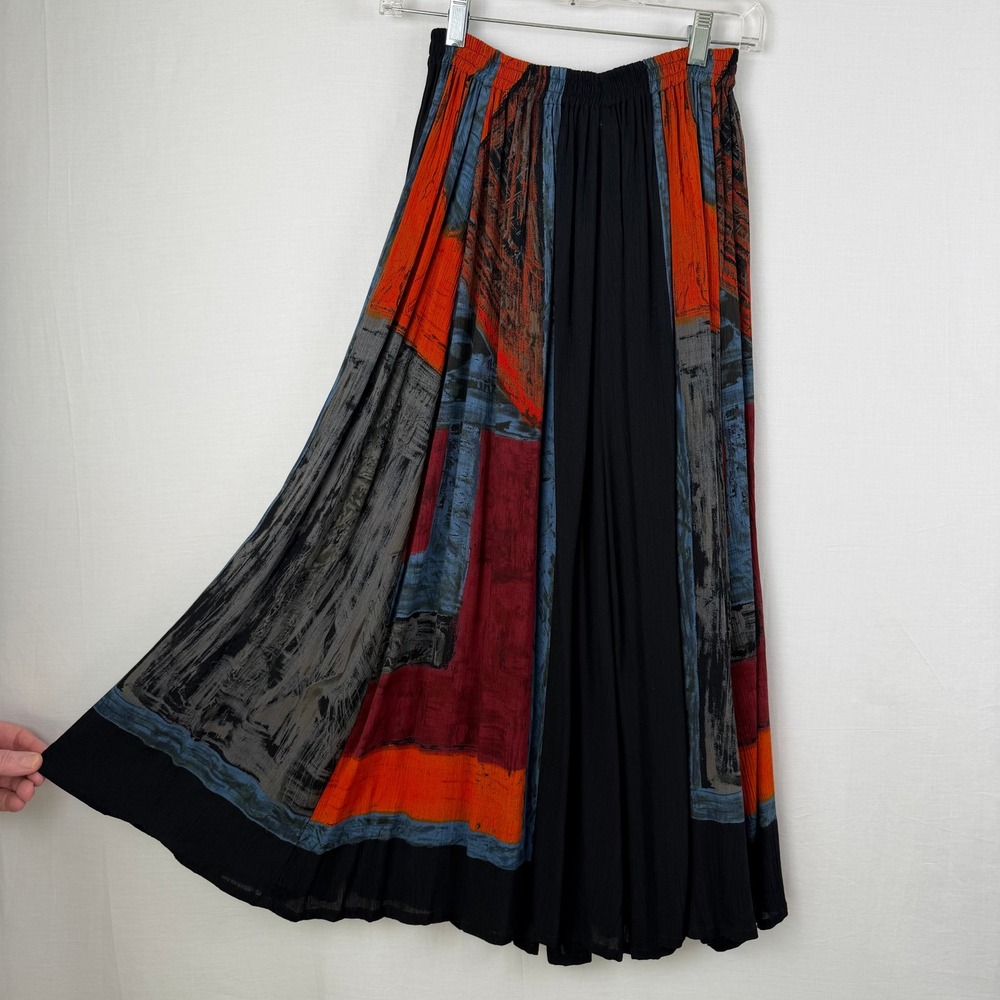 Swift Originals Handmade Rayon Maxi Skirt Abstract Art Print Black Red Small NWT